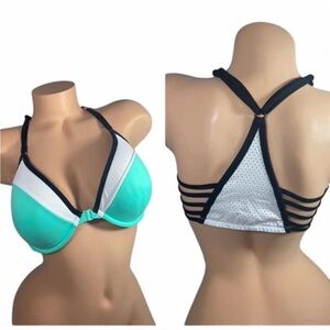 PINK Victoria's Secret Aqua and White Strappy Bra Racerback 36D
